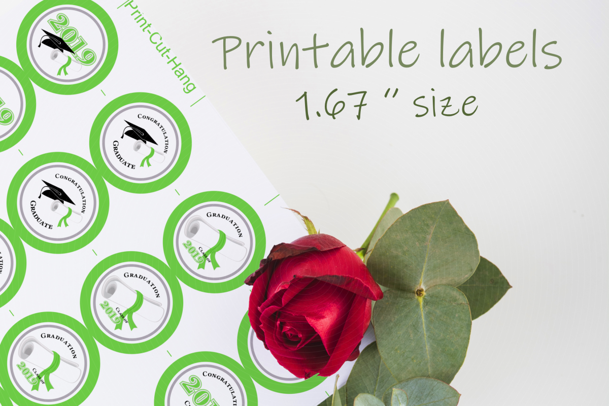 Green Printable Party Stickers Graduation 2019 - size 1.67 i example image 1