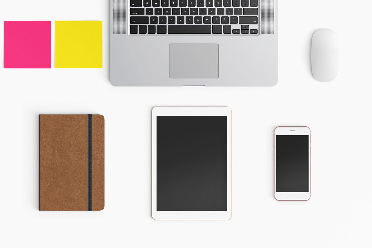 Modern workplace. Top view. Flat lay style. 26 example image 1