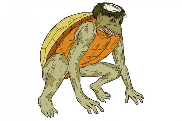 Kappa Monster Crouching Drawing example image 1