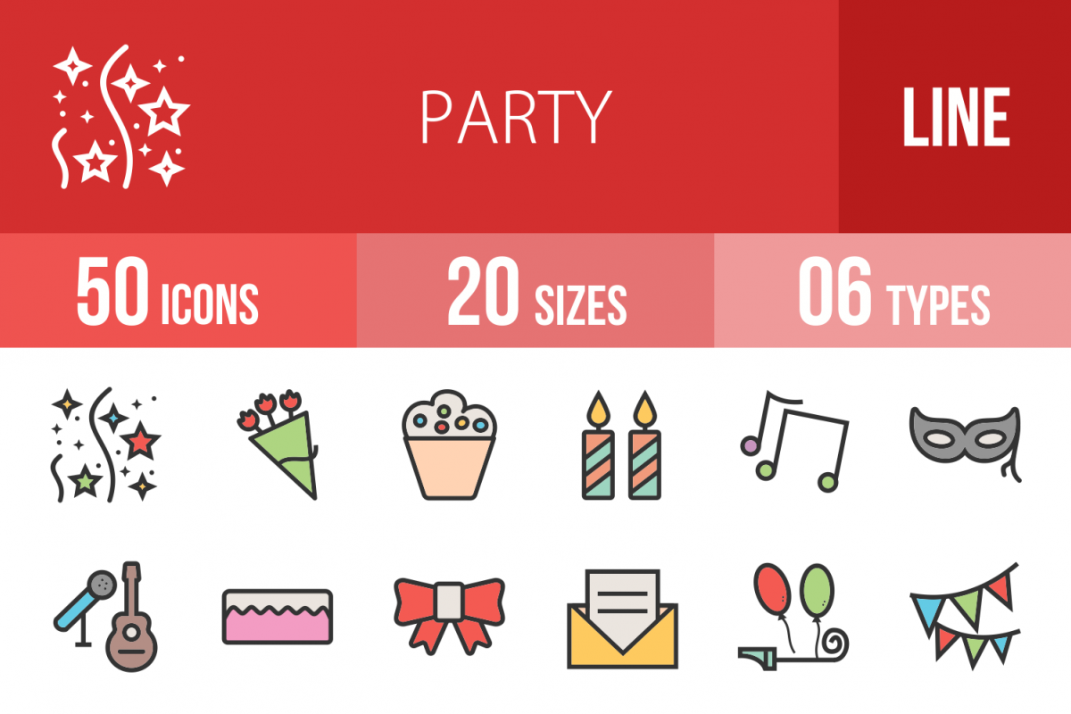 50 Party Linear Multicolor Icons example image 1