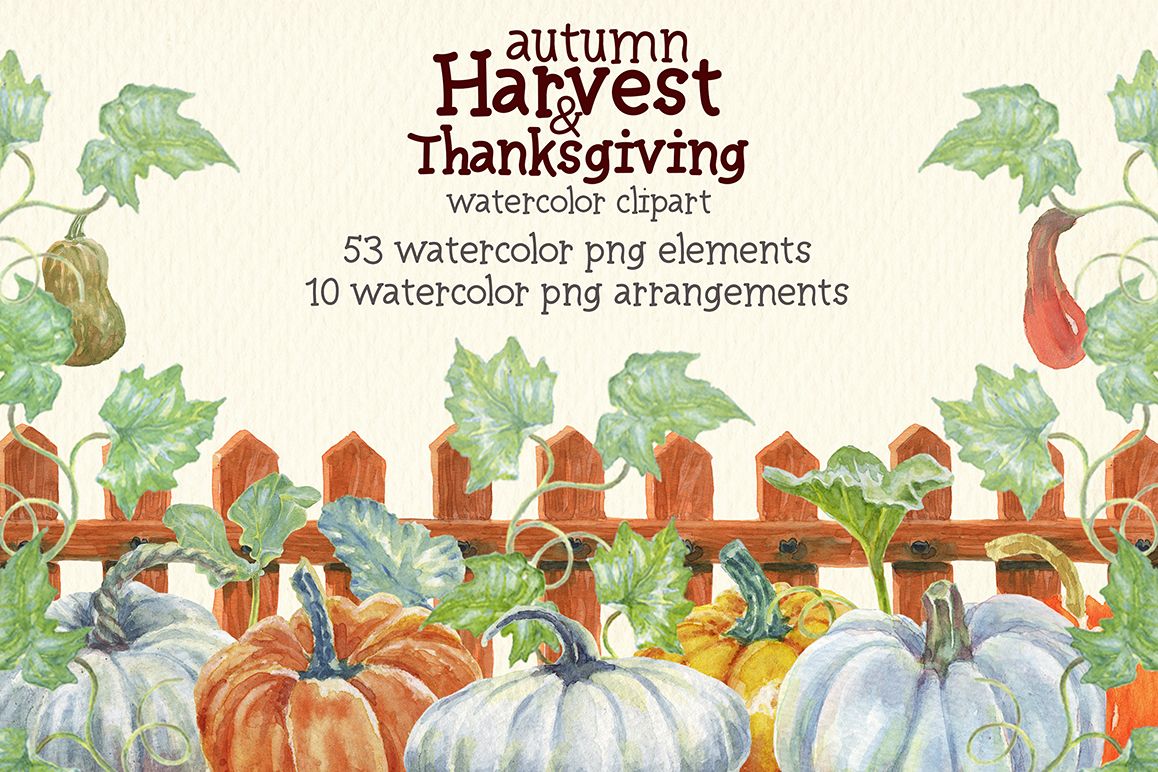 watercolor autumn, harvest and thanksgiving clipart example image 1