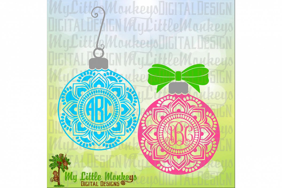 Mandala Flower Christmas Ornament with Bow Monogram Base example image 1