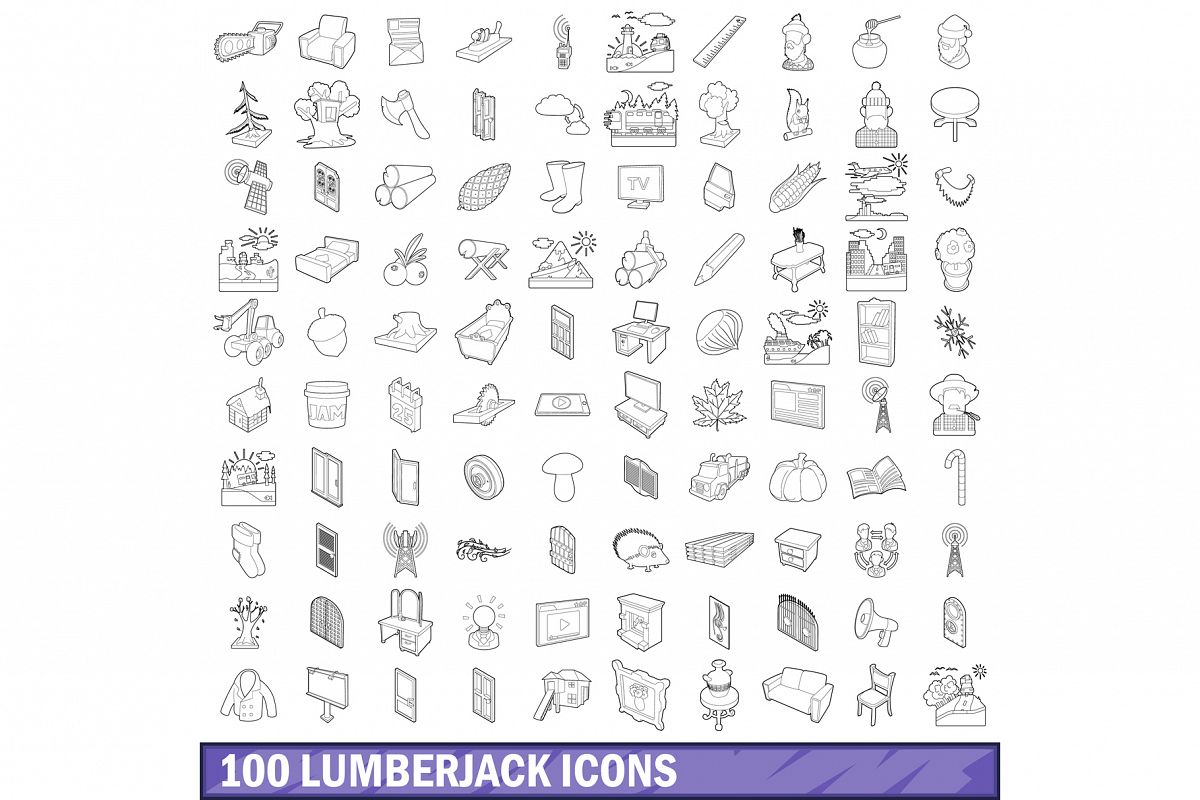 100 lumberjack icons set, outline style example image 1