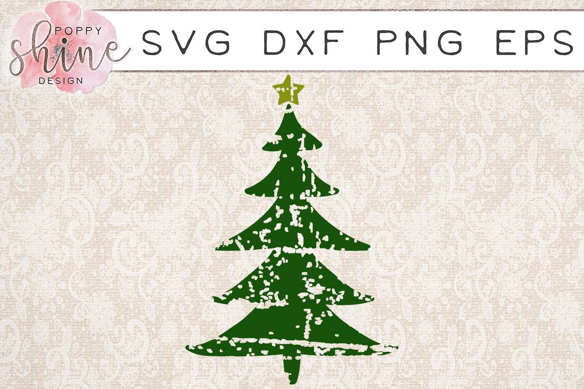 Rustic Distressed Christmas Tree SVG PNG EPS DXF Cutting Files example image 1