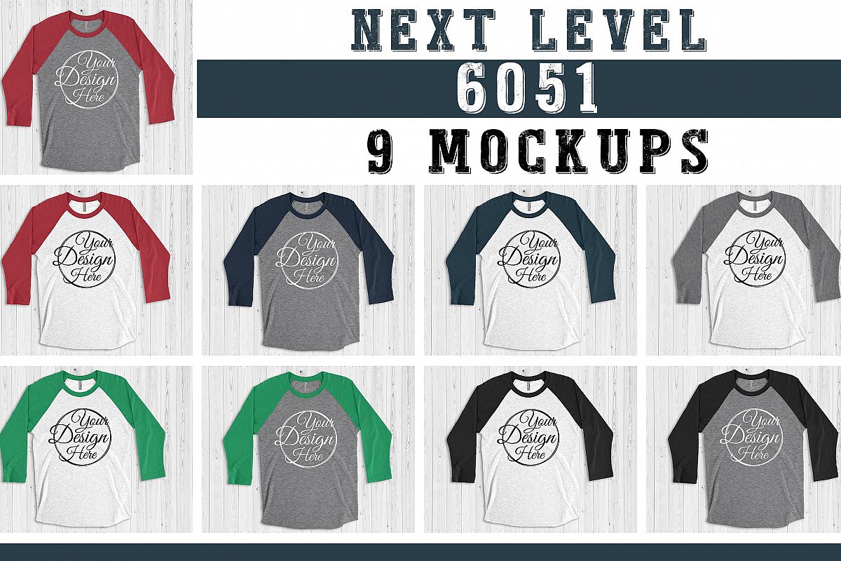 BUNDLE 9 Mockups Next Level 6051 3/4 Sleeve Vintage Multi Co example image 1