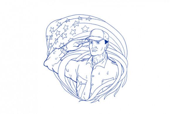 American Soldier Salute Flag Ukiyo-e example image 1