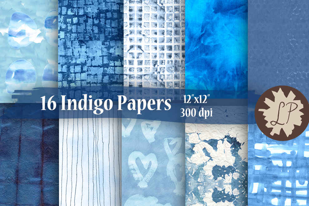 16 Indigo/Shibori Watercolour Papers example image 1