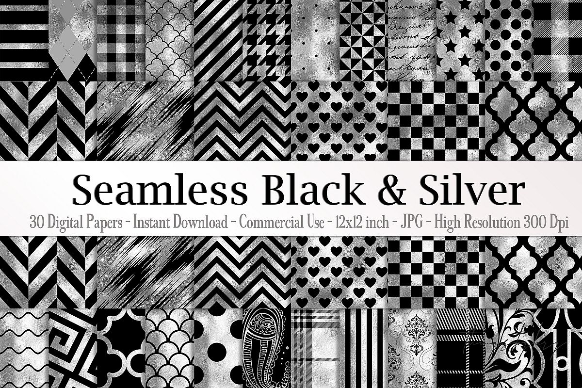 30 Seamless Black Silver Foil Basic Home Decor Print Pattern example image 1