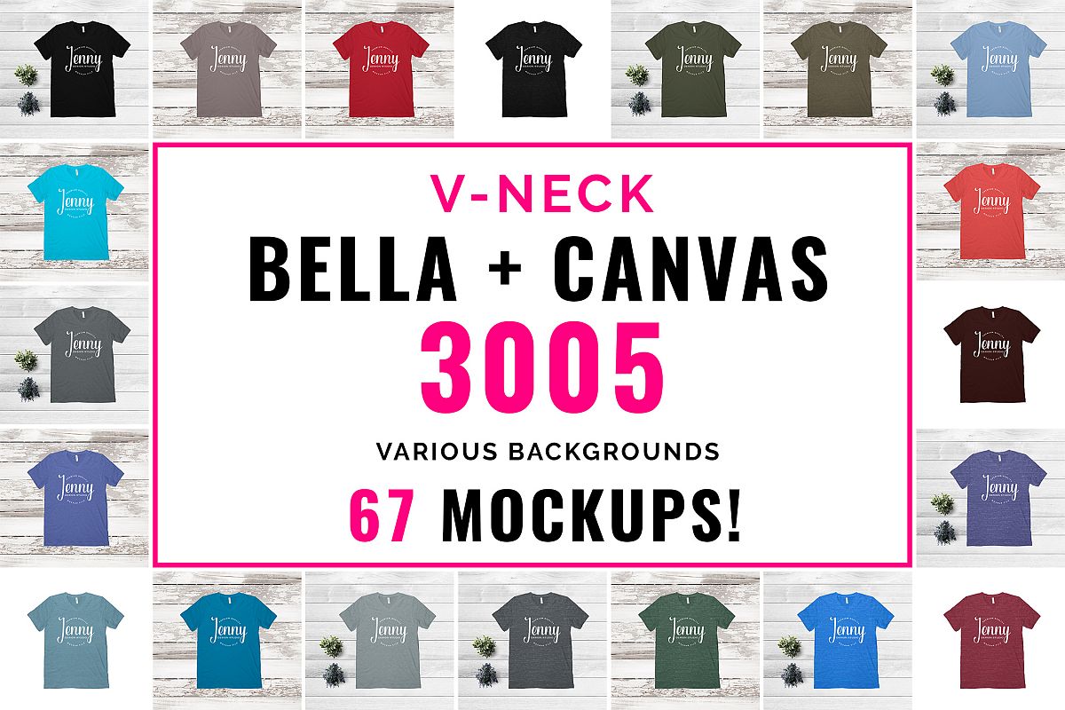Bella Canvas 3005 Mockup Bundle, V-Neck Tshirt Bundle example image 1