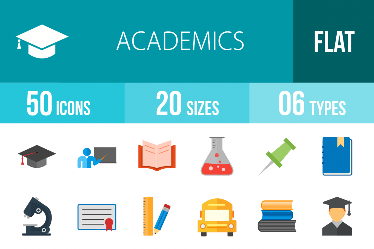 50 Academics Flat Multicolor Icons example image 1