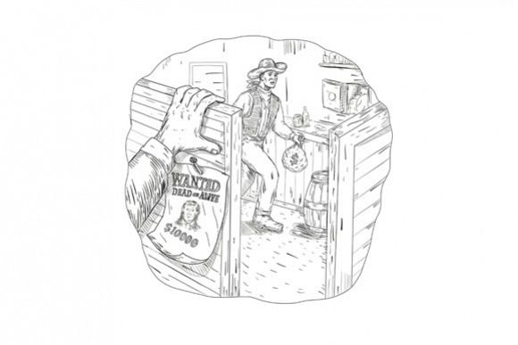 Cowboy Robbing Saloon Drawing example image 1