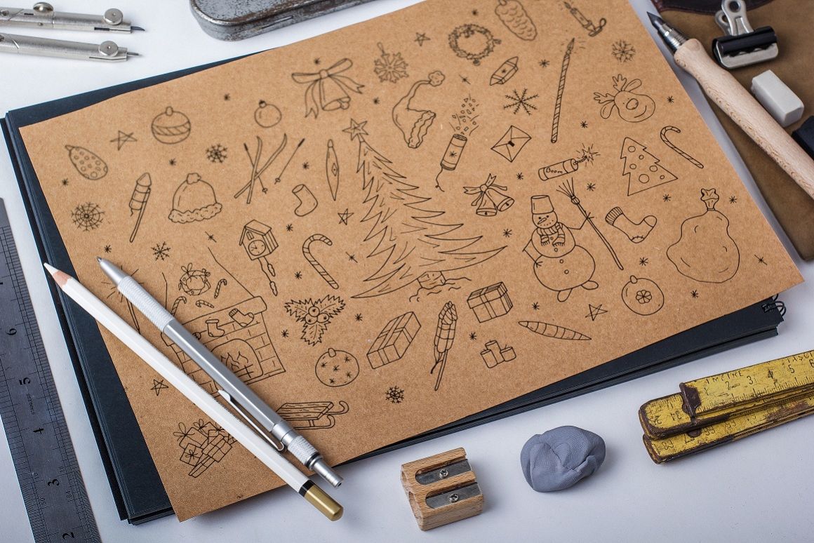 Hand drawn christmas elements set. example image 1