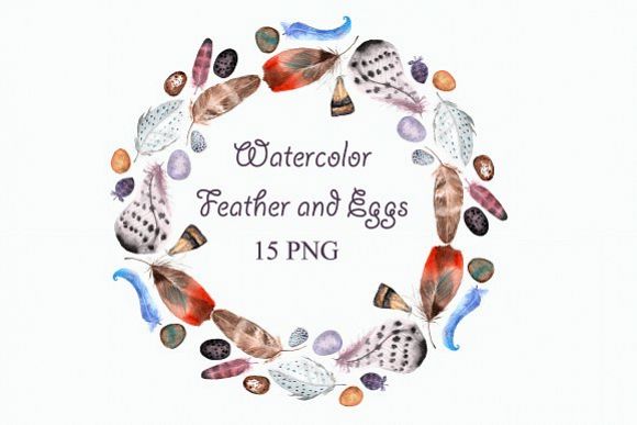 Watercolor Feathers & Eggs Clip Art example image 1