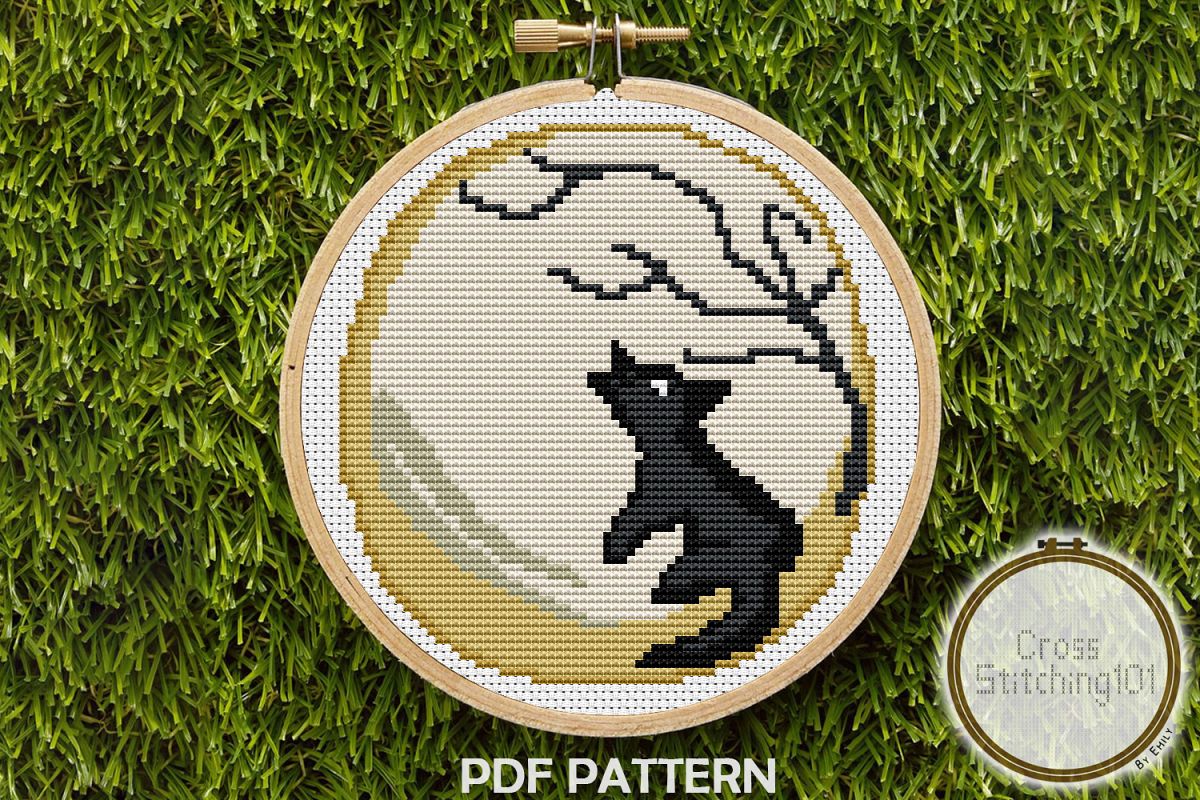 Wolf Howling at Moon Cross Stitch Pattern - Instant Download example image 1