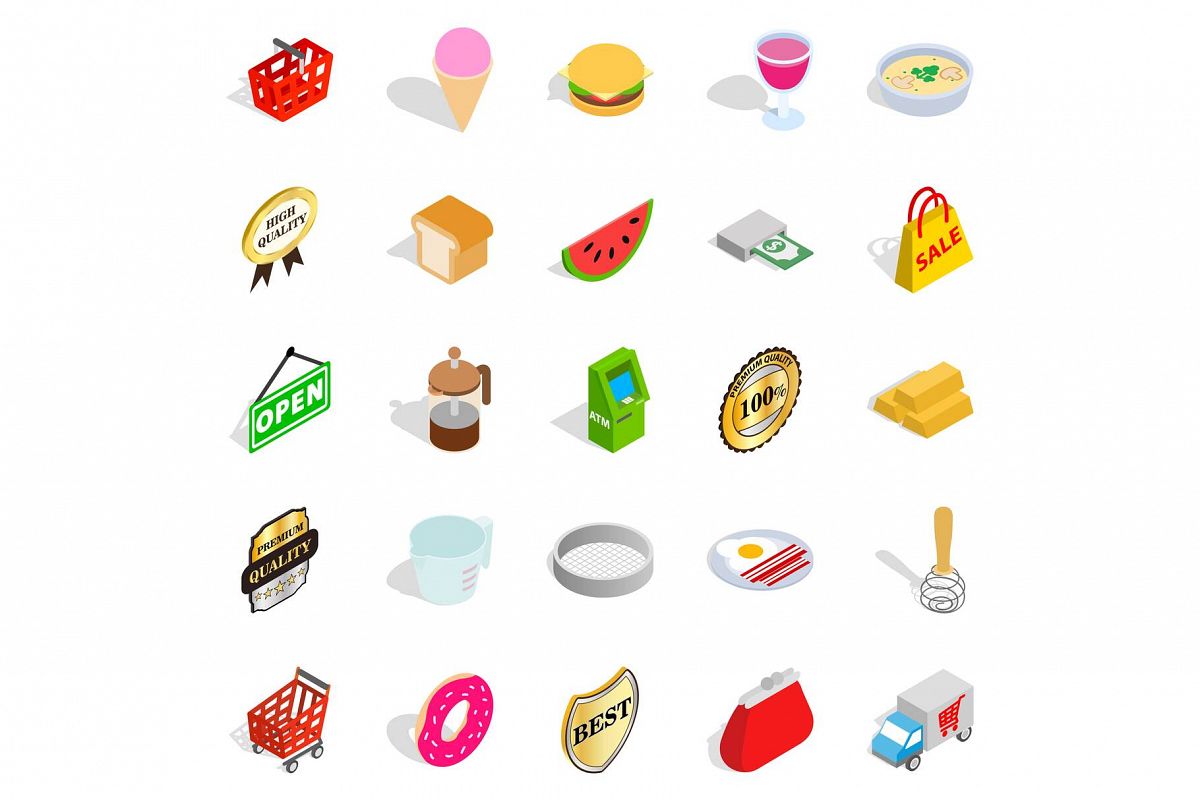 Eatery icons set, isometric style example image 1