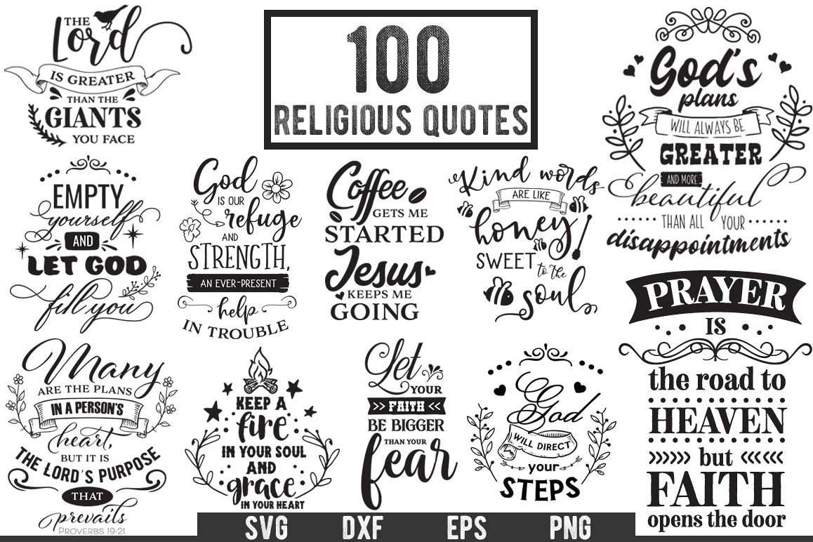 100 Religious Quotes Cut Files Pack example image 1