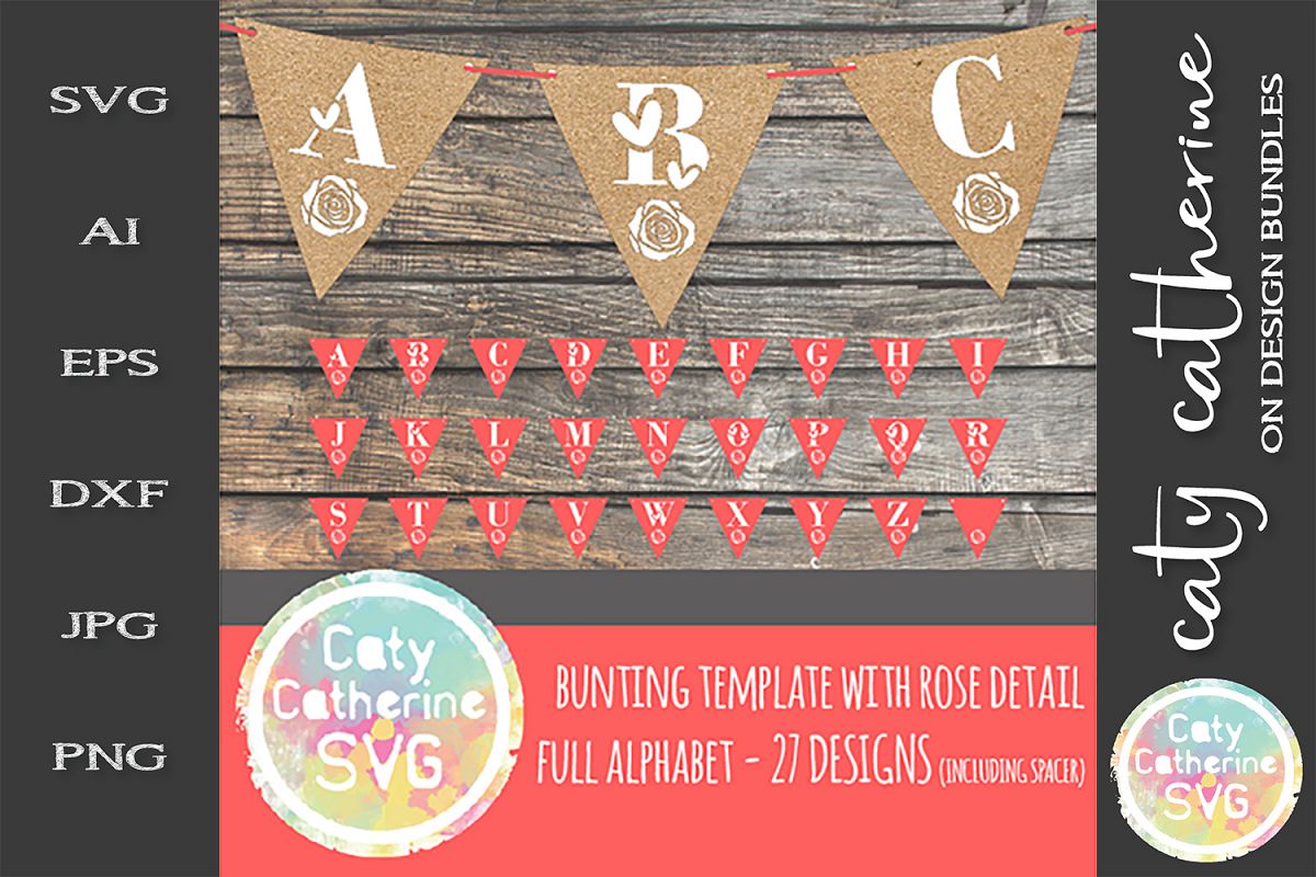 Bunting Template SVG with Rose Detail Full Alphabet A-Z example image 1