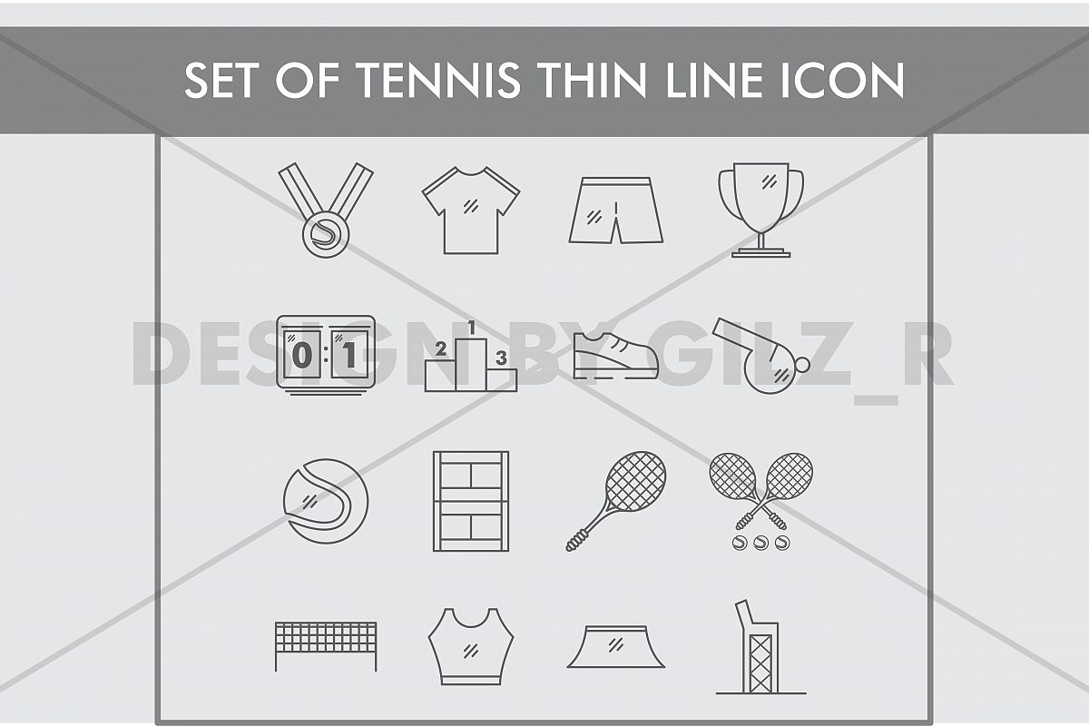 Set of Tennis Thin Line Icons example image 1