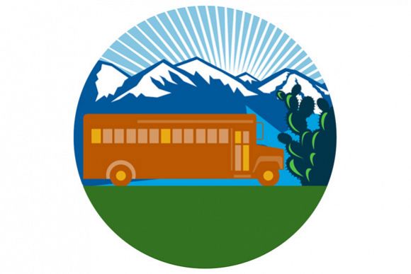 School Bus Vintage Cactus Mountains Circle Retro example image 1