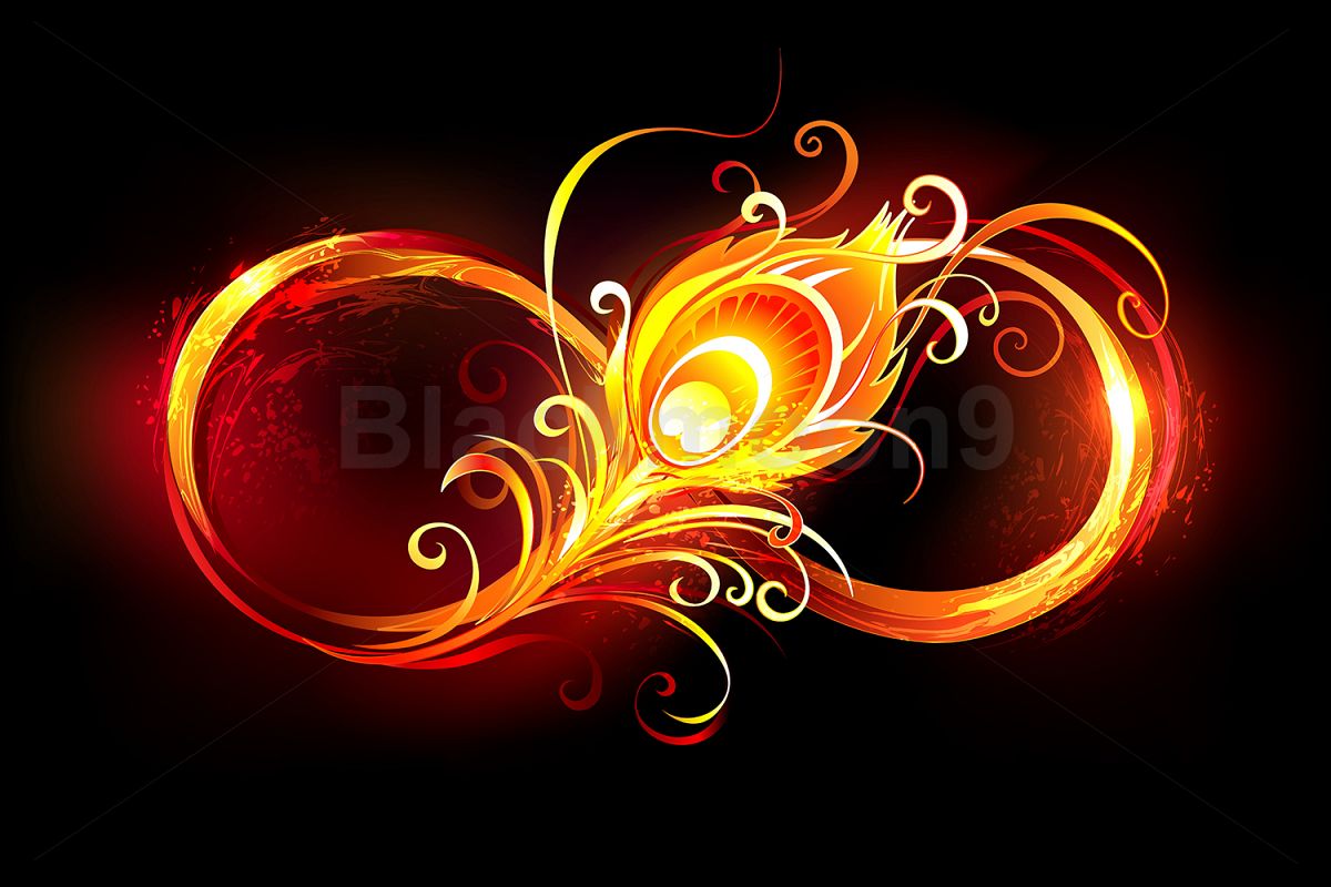Fiery Infinity Symbol with Peacock Feather example image 1