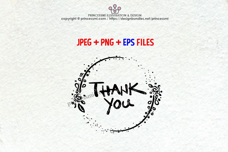 Thank You graphic, with floral clipart, jpg, png & eps file example image 1