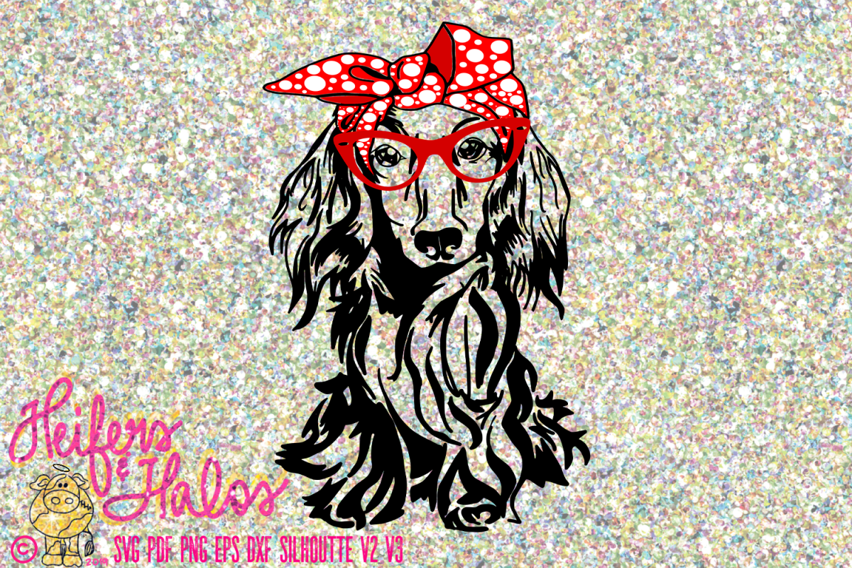 Dachshund long hair doxie with bow and glasses digital file example image 1