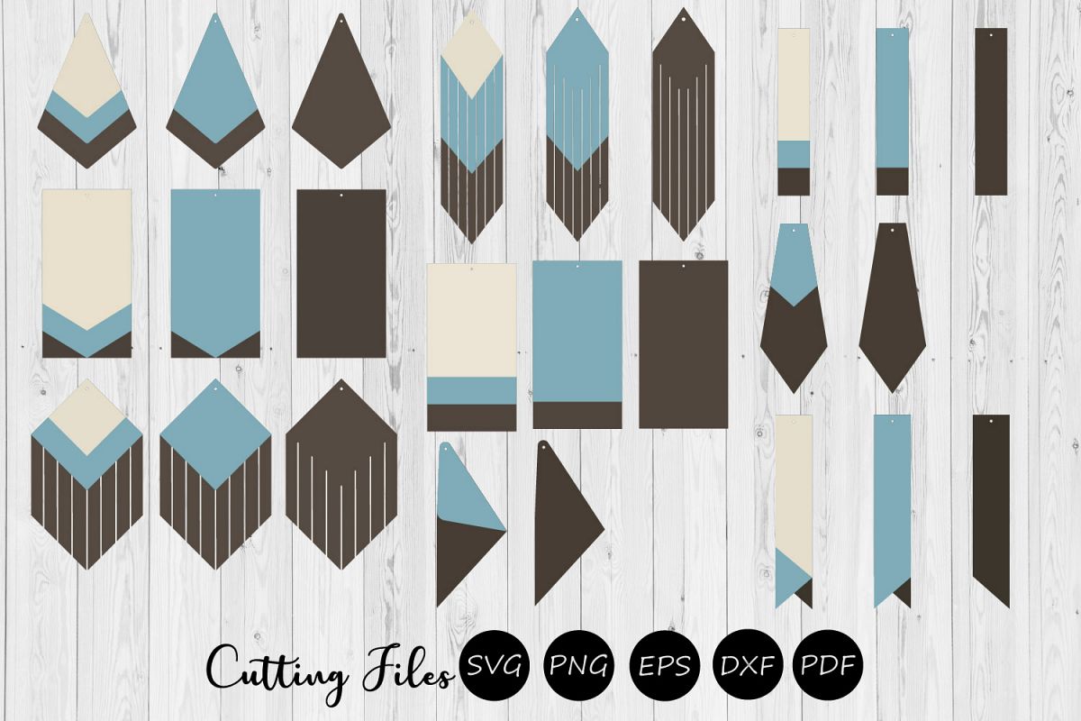 9 Stacked Geometric & Fringe Earrings | SVG cutting files | example image 1