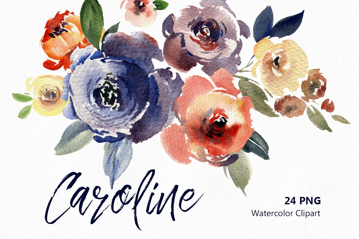 Vintage Watercolor Flowers & Leaves example image 1