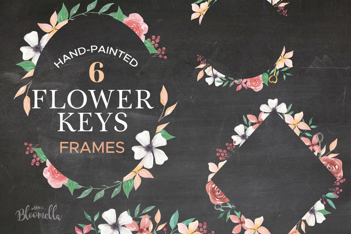 Watercolor Frames Set Flowers Keys Roses Berries Borders example image 1