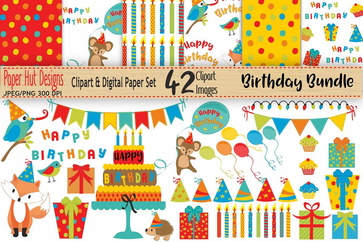 Birthday Clipart and Digital Papers Bundle example image 1