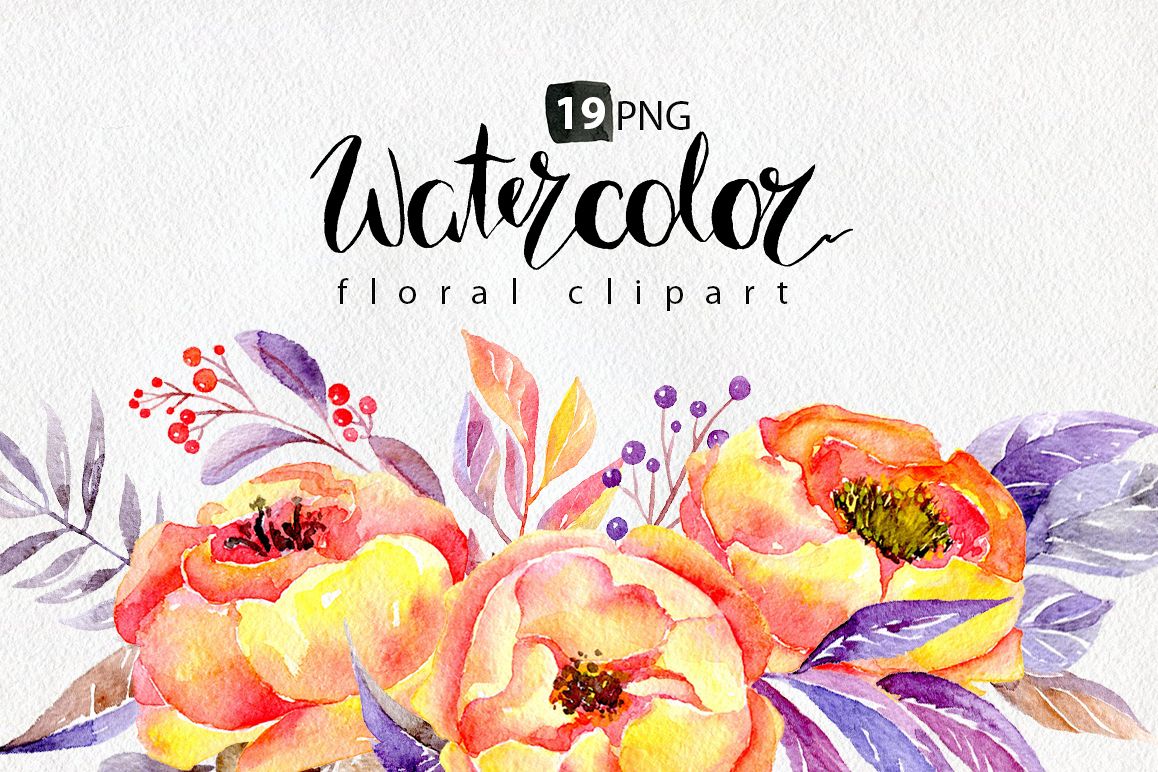 Watercolor yellow & violet flowers example image 1