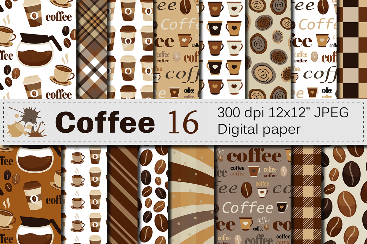 Download Coffee Digital paper pack / Coffee beans pattern / Coffee backgrounds / Brown Scrapbooking paper ...