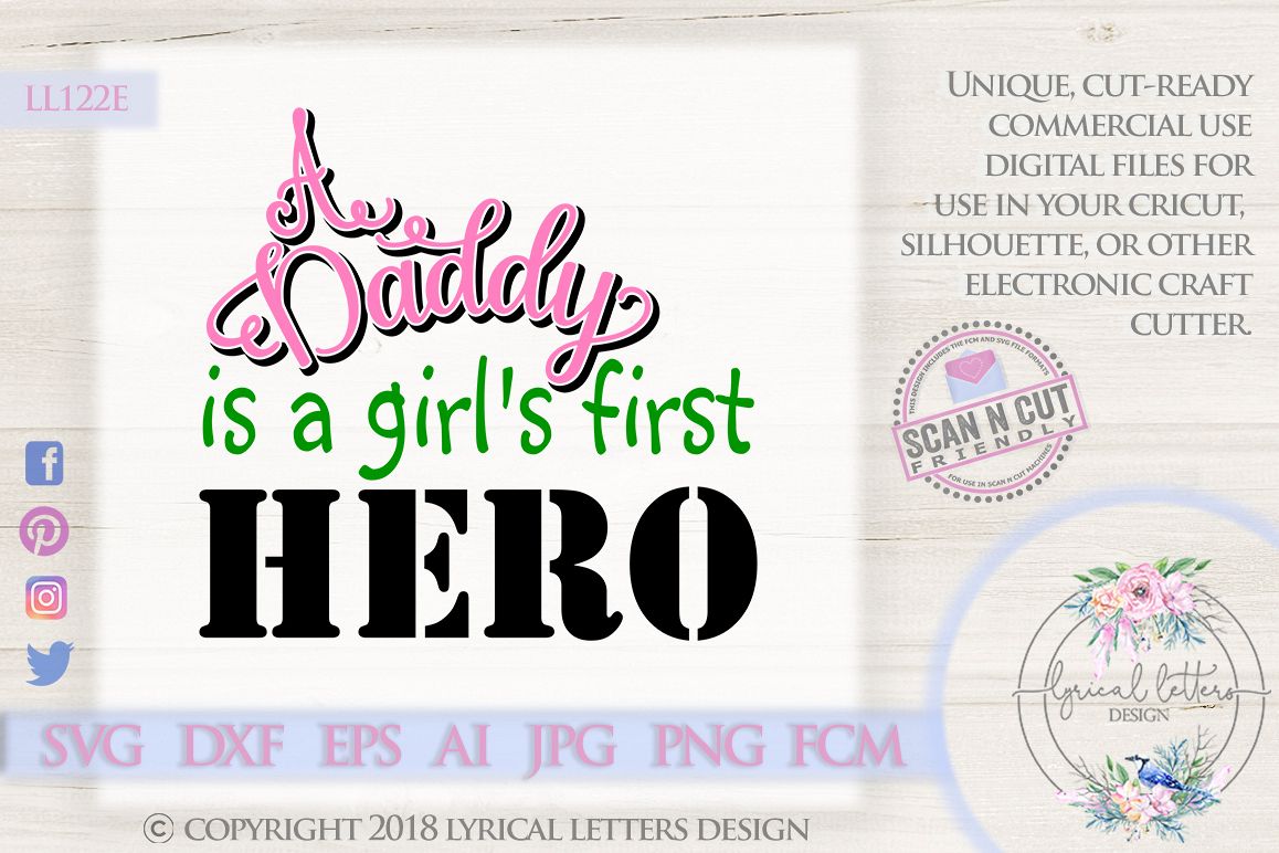 Daddy is a Girl's First Hero SVG DXF LL122E example image 1