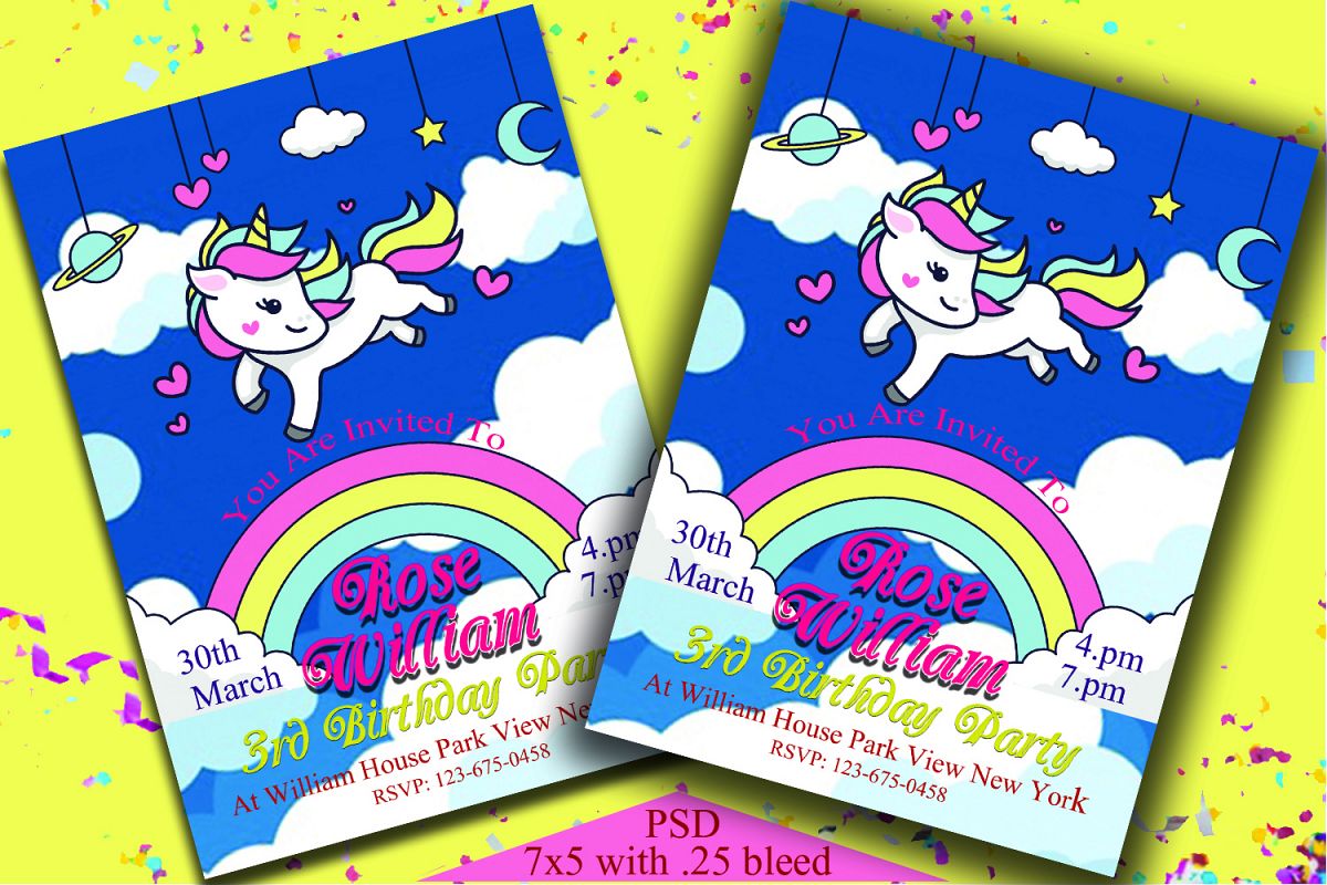 Unicorn Birthday Invitation Card example image 1