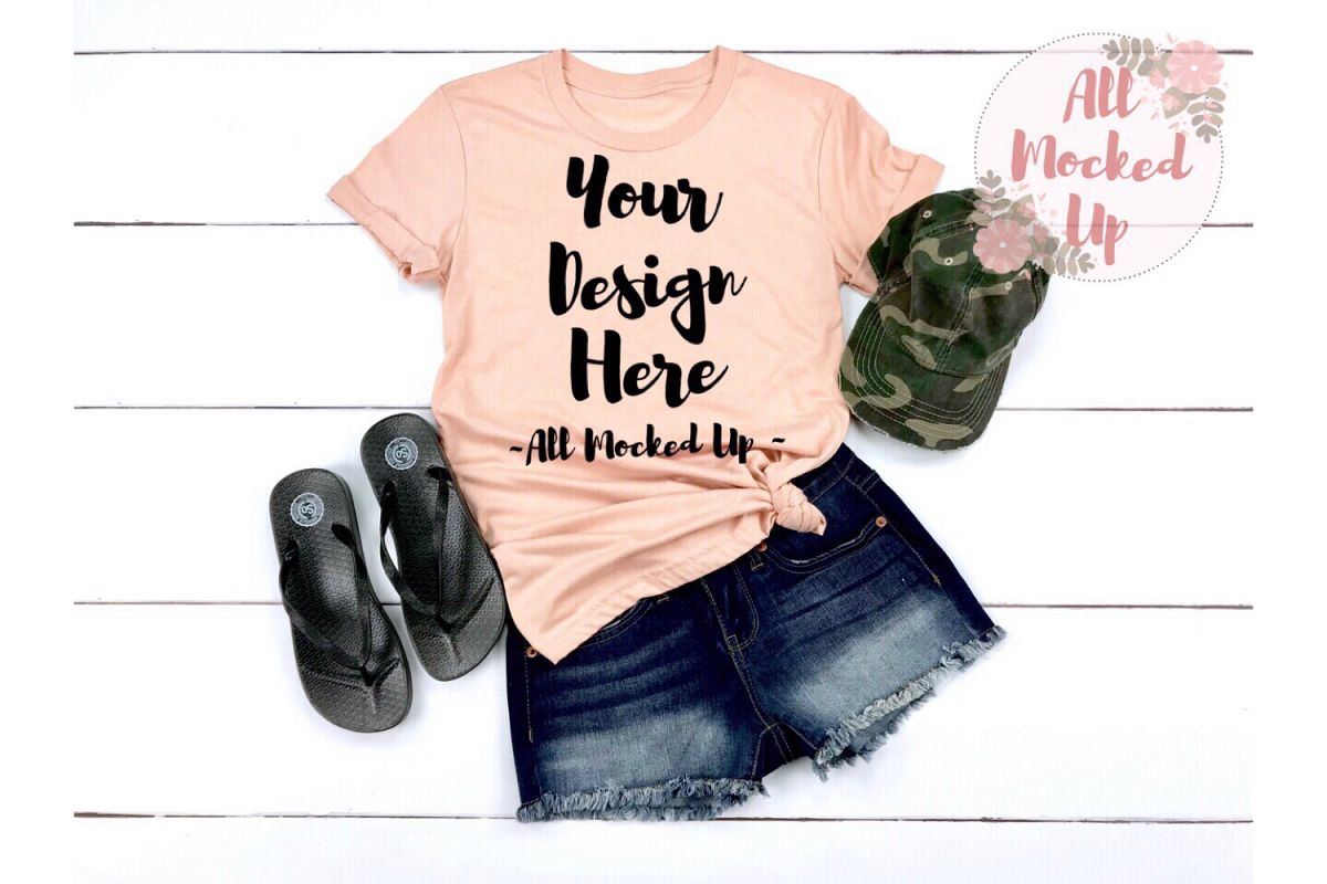 Bella Canvas 3001 / 3413 PEACH Shirt Mock Up 3/19 example image 1