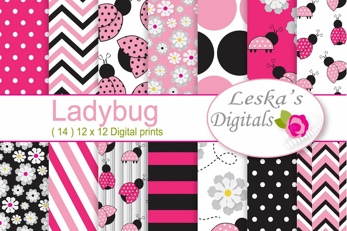 Pink Ladybug Digital Paper example image 1