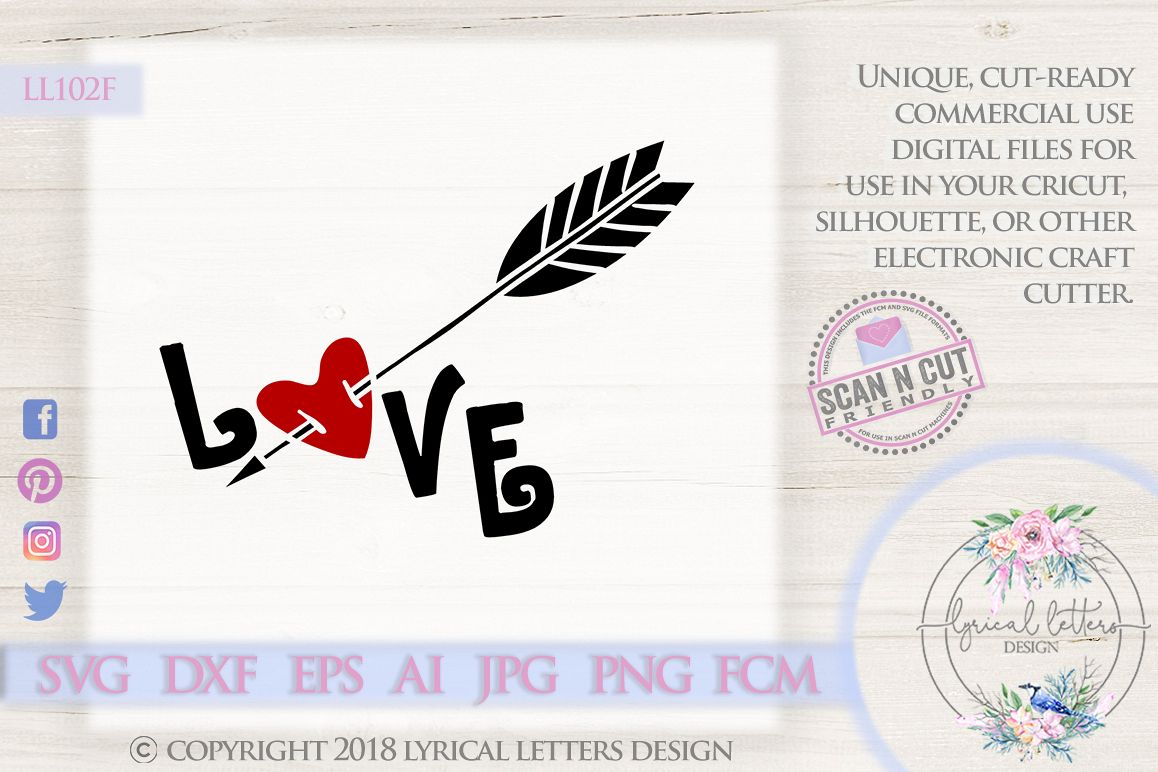 Love with Heart and Arrow Valentine's Day SVG DXF LL102F example image 1
