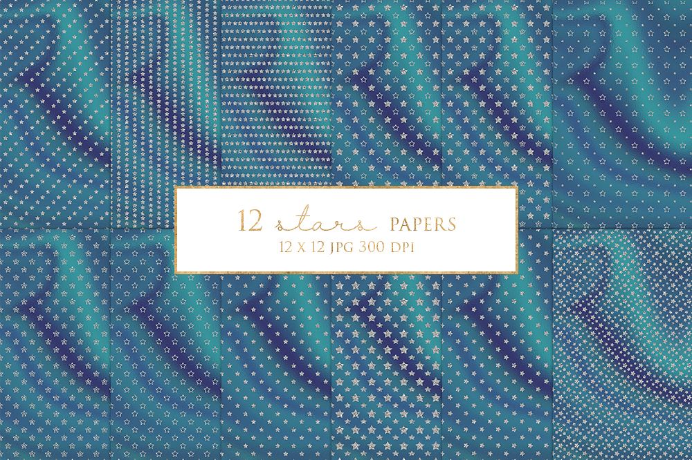 12 Silver Stars Digital Paper Pack example image 1