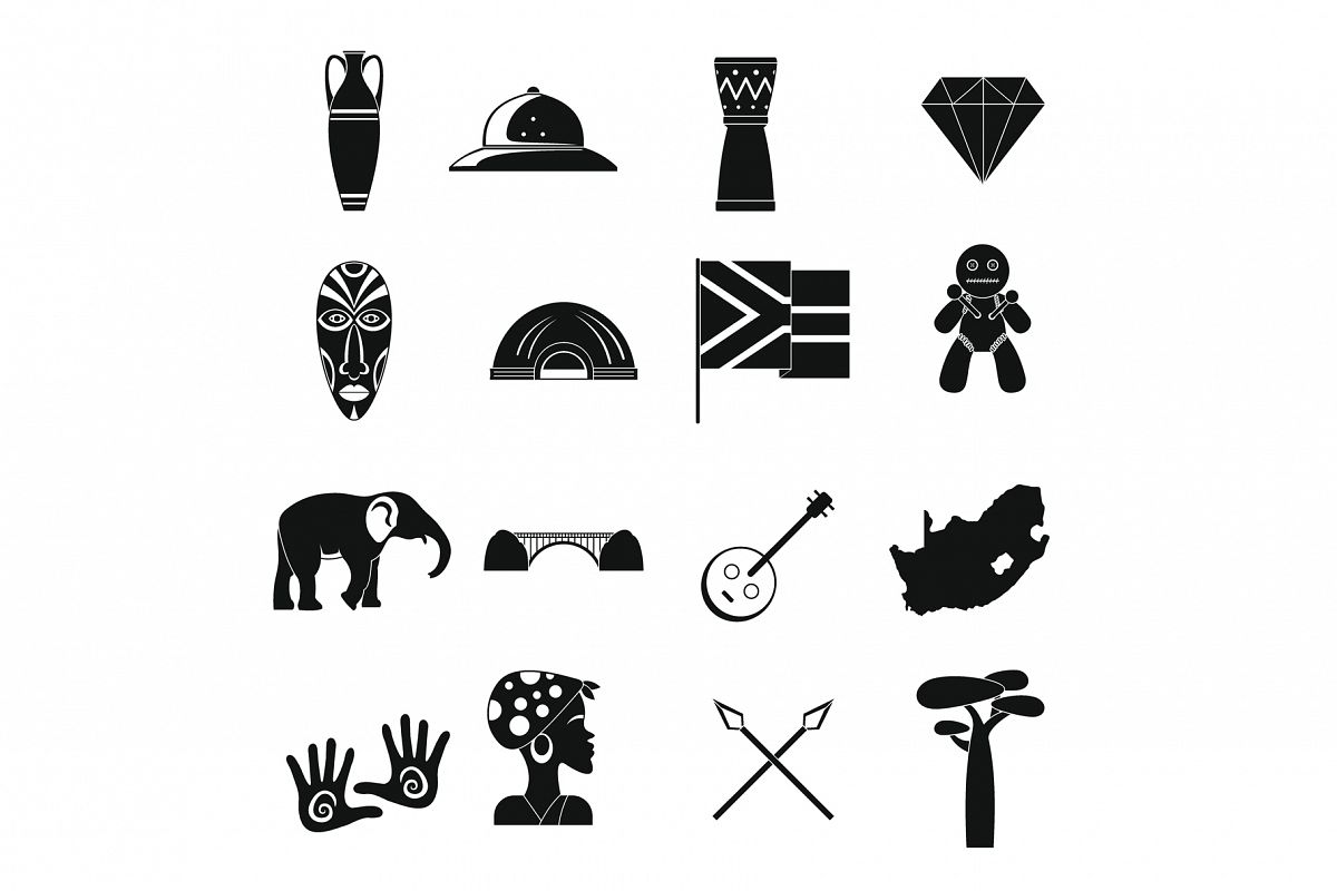 South Africa travel icons set, simple style example image 1
