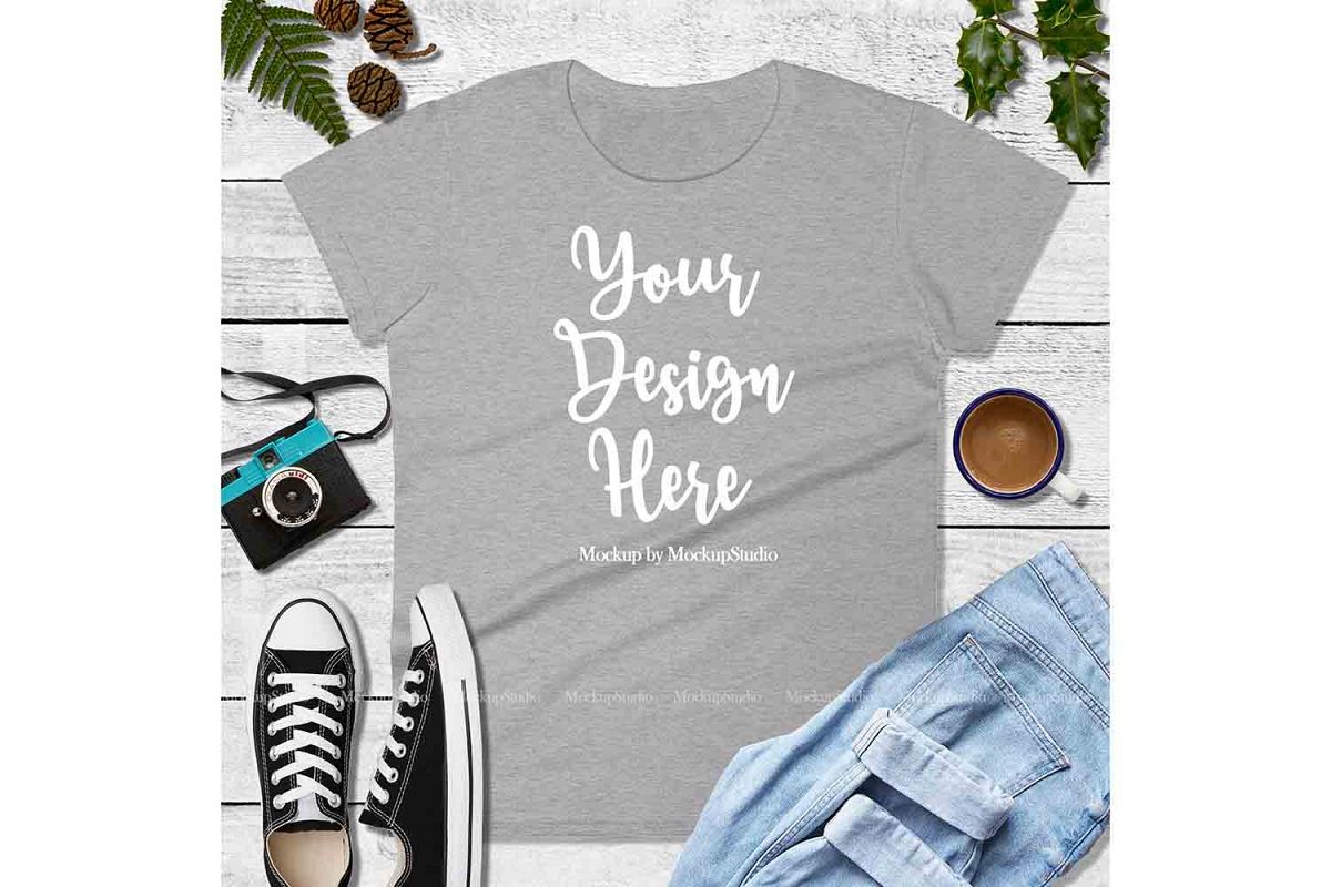 Heather Gray Shirt Mock Up, Anvil 880 Tshirt Mockup Display example image 1