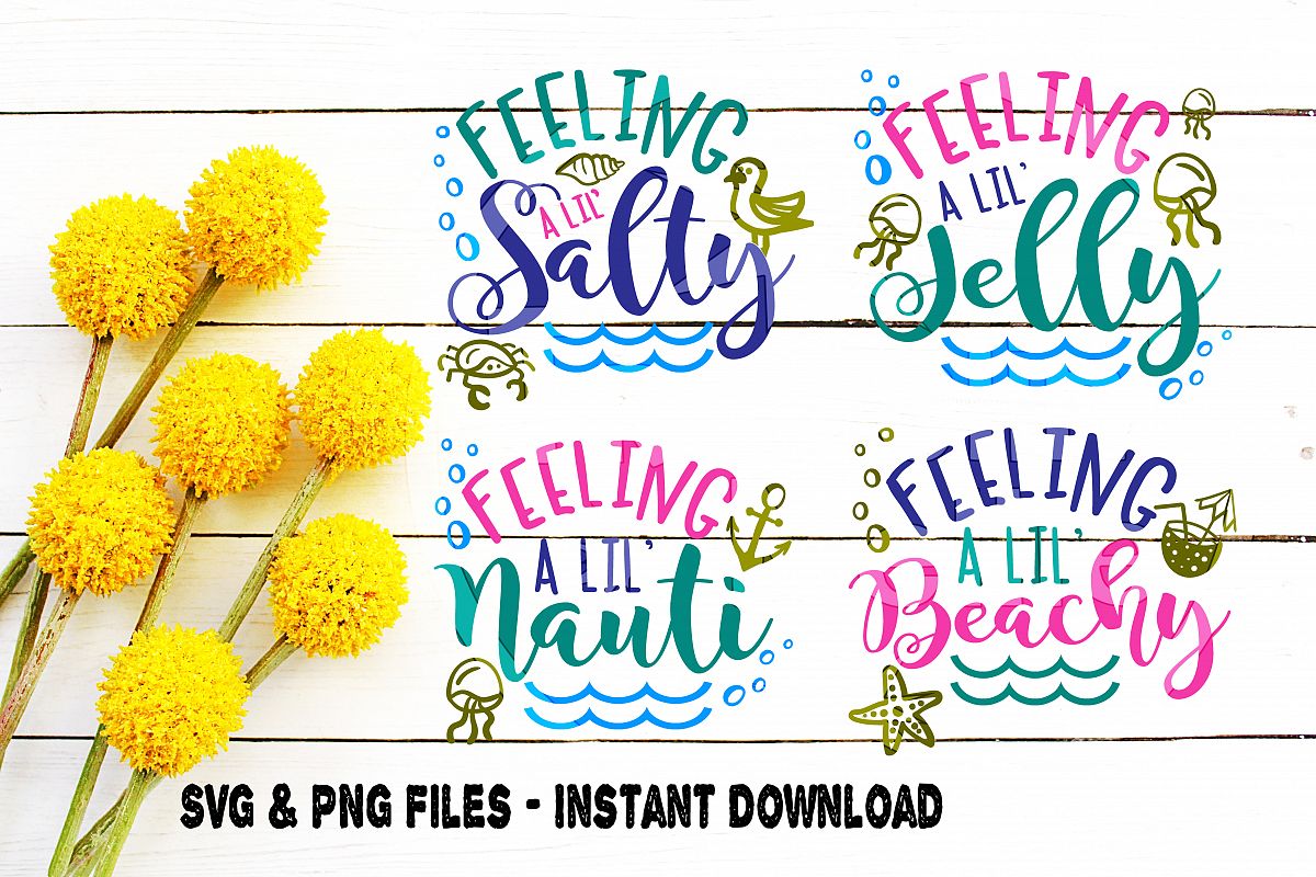 SVG Beach Bundle, 4, Beach Moods svg, Emotions svg, Feeling Nauti svg, Feeling Beachy svg, Feeling Jelly svg, Feeling Salty svg, Cut File example image 1