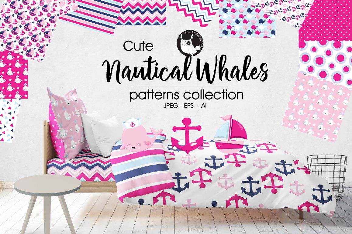 NAUTICAL-WHALES, digital papers example image 1