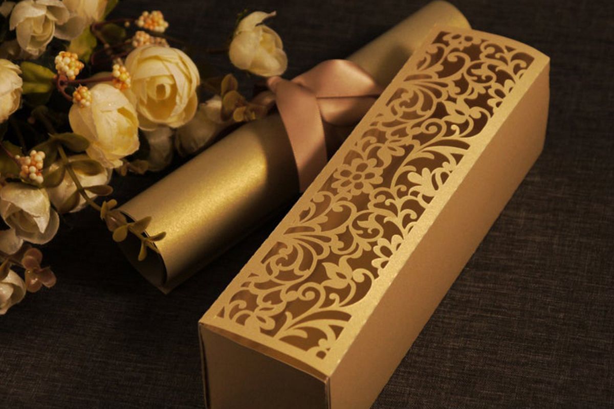 Laser Cut Scroll Wedding Invitation Box, DXF, SVG Cricut example image 1