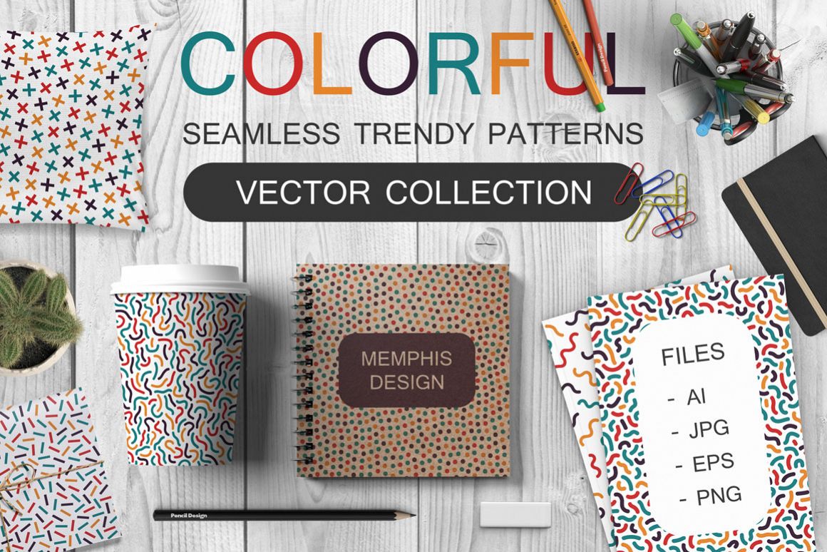 Bundle of colorful memphis patterns example image 1