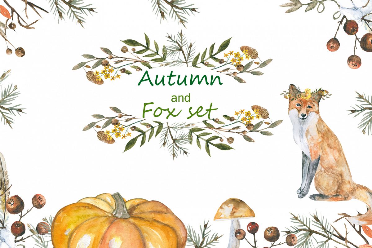 Autumn and foxes animals set example image 1