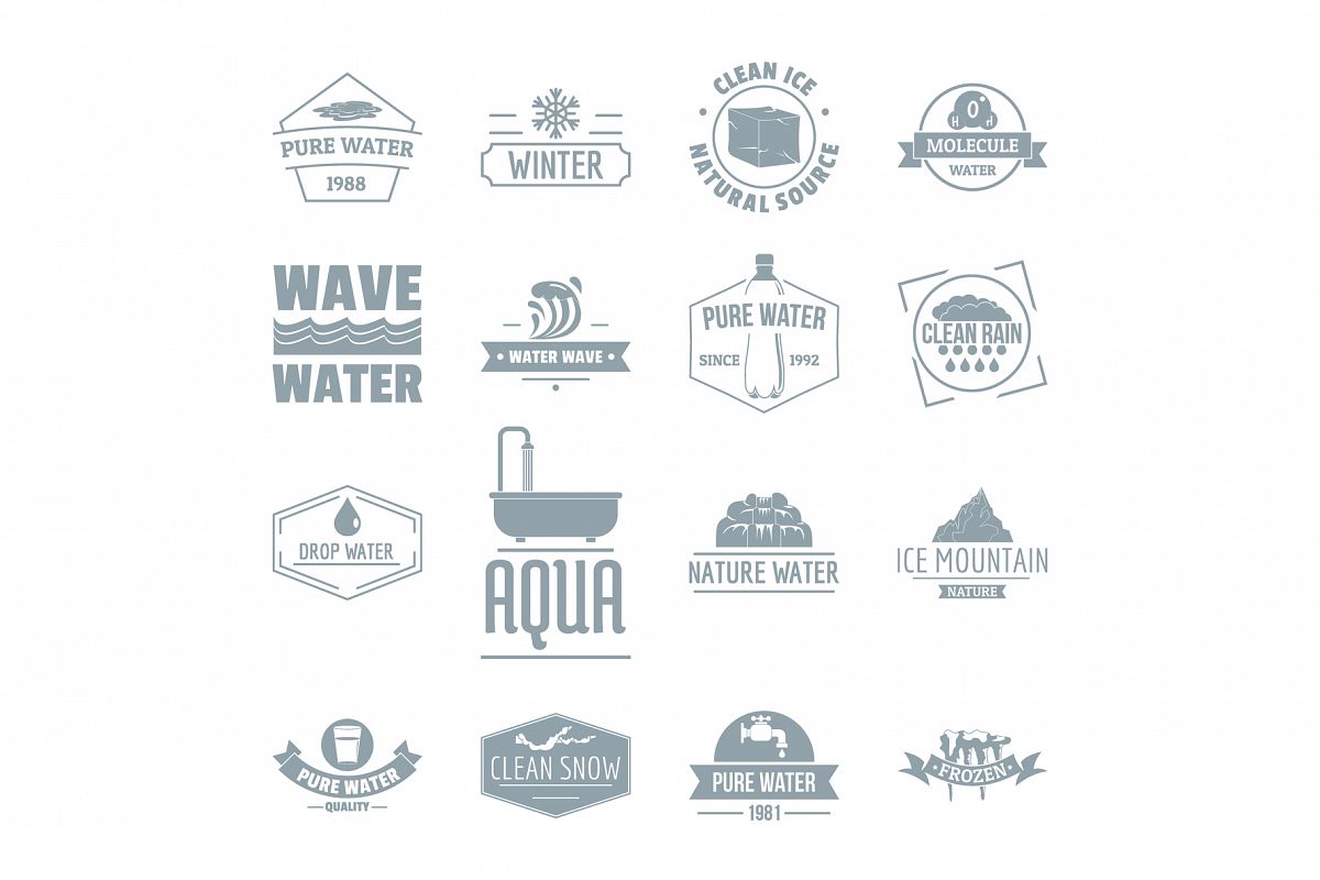 Water logo icons set, simple style example image 1
