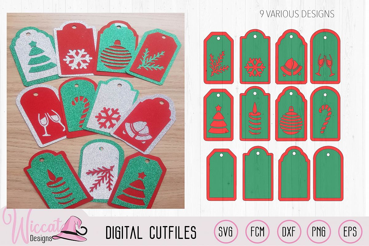 Christmas gift tags cut file, 9 different gift tags example image 1