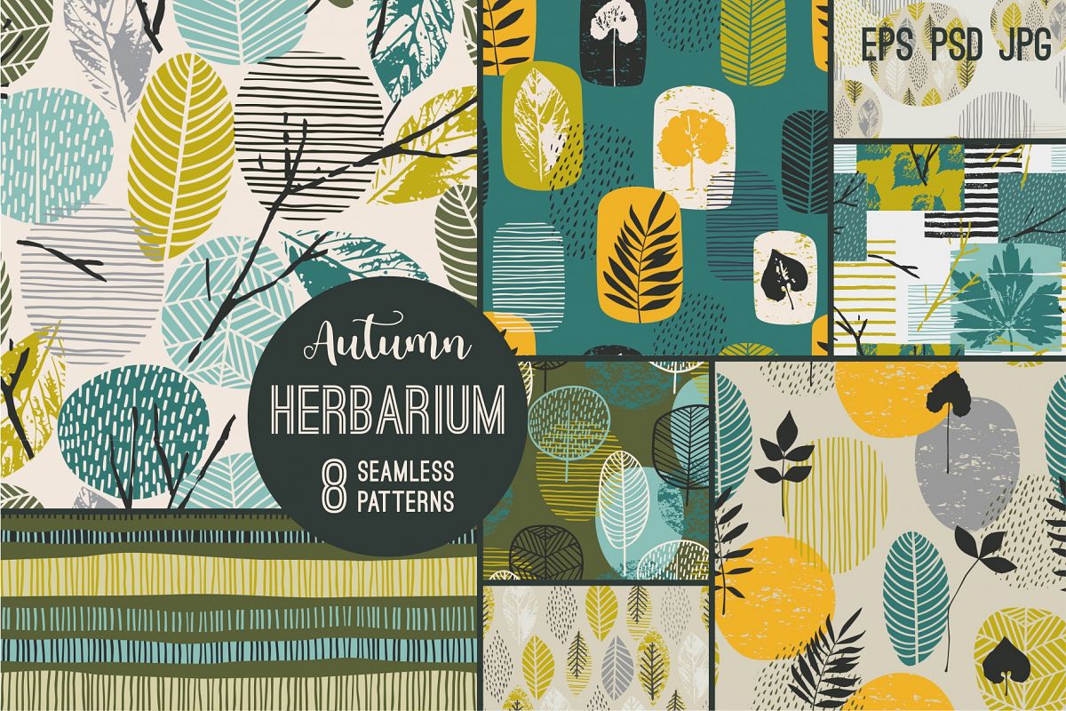 Herbarium. 8 seamless patterns example image 1