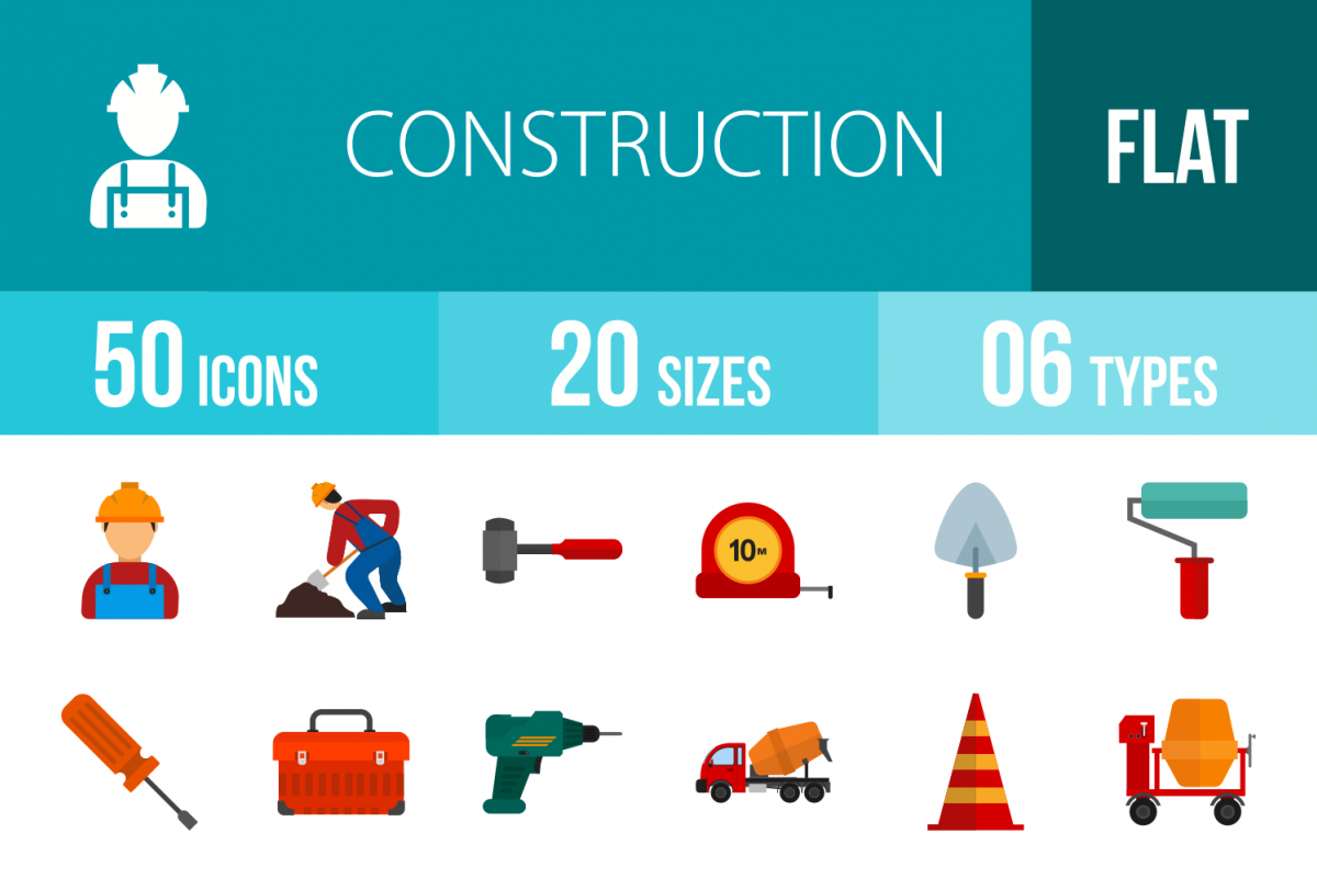 50 Construction Flat Multicolor Icons example image 1