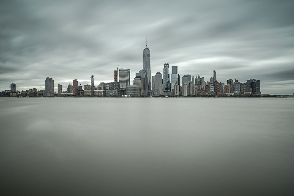 Downtown Manhattan view on a cloudy windy day example image 1